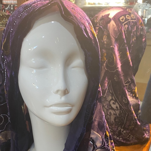 Accessories - Purple Velvet Embroidered Headscarf 69 x 20 inch